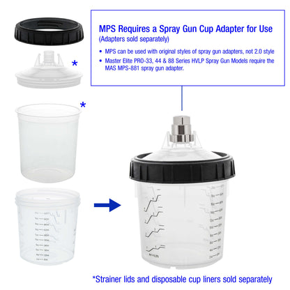 Master Paint System MPS, 4 Pack Set of Standard Size 20 Ounce (600ml) Hard Cups and Retainer Rings - 4 Hard Cups and 4 Rings