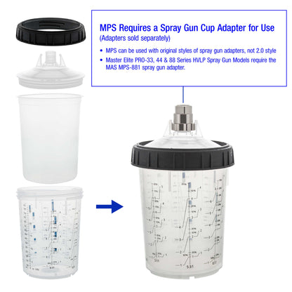 Master Paint System MPS Disposable Paint Spray Gun Cup Liners and Lid System, 25 Pack Large Size 27 Ounce (800ml) Kit