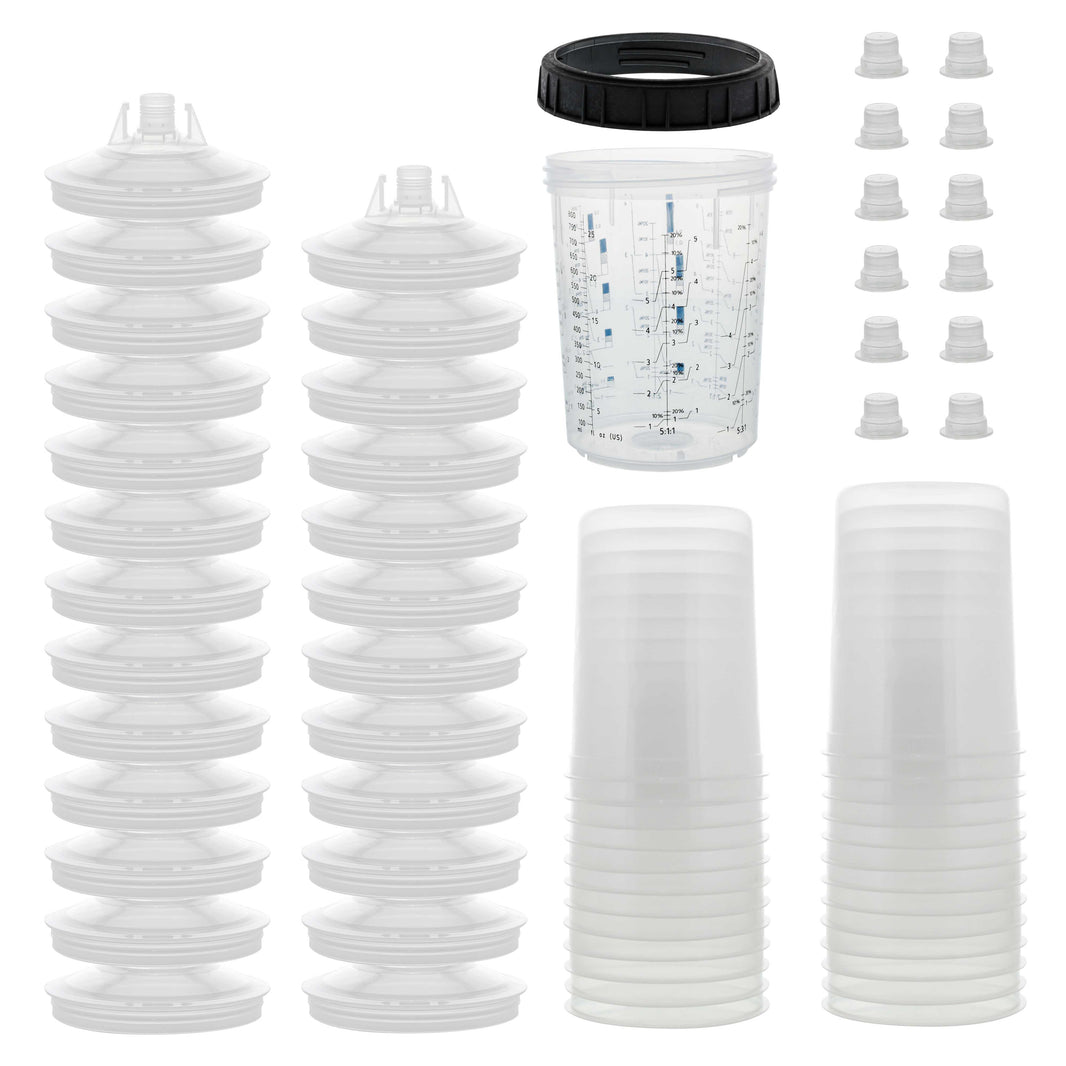 Master Paint System MPS Disposable Paint Spray Gun Cup Liners and Lid System, 25 Pack Large Size 27 Ounce (800ml) Kit