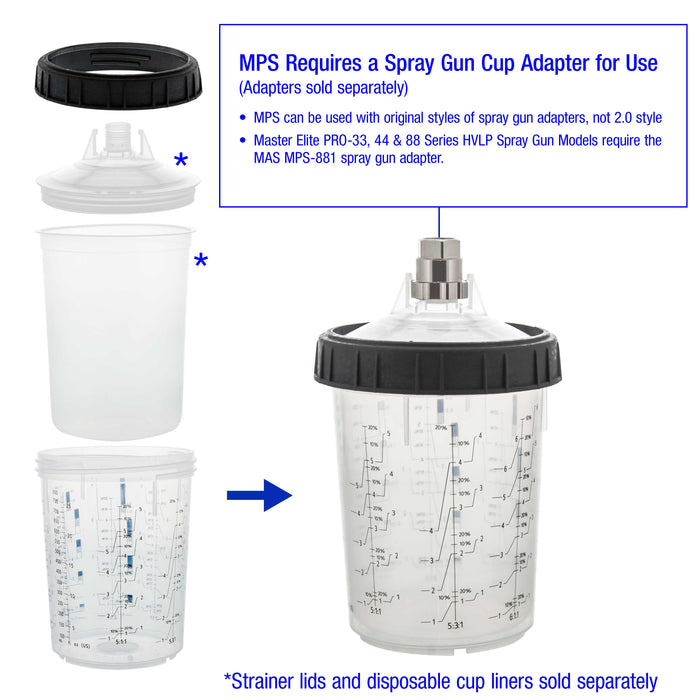 Master Paint System MPS, 4 Pack Set of Large Size 27 Ounce (800ml) Hard Cups and Retainer Rings - 4 Hard Cups and 4 Rings