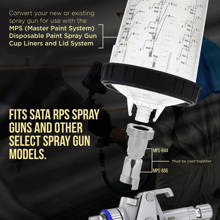 Master Paint System MPS Spray Gun Cup Adapters 844 & 856 - Converts Sata RPS Spray Guns for Use with MPS Disposable Spray Gun Cup Liners & Lid System