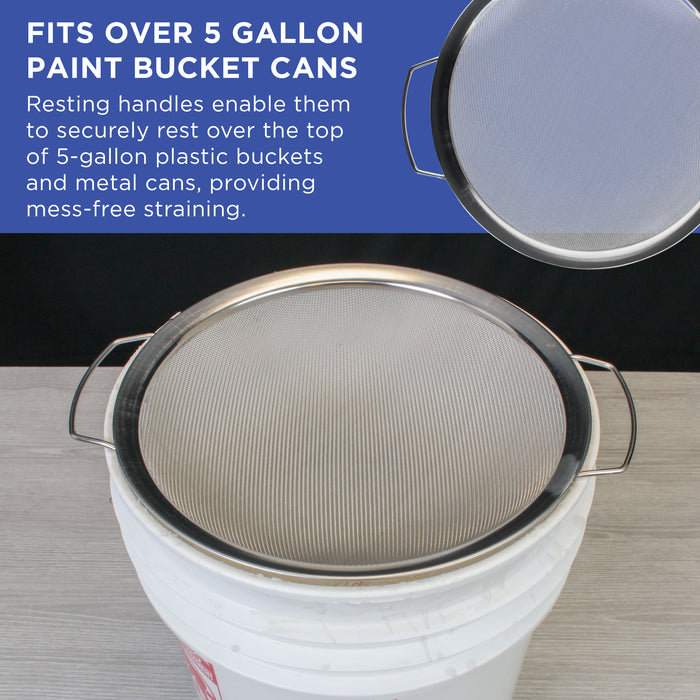 Stainless Steel Paint Strainer, 2 Pack - Fits Over 5 Gallon Paint Bucket Cans, Strains Filters Removes Debris, Particles, Impurities From Coating and