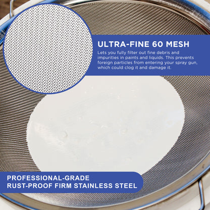 Stainless Steel Paint Strainer, 2 Pack - Fits Over 5 Gallon Paint Bucket Cans, Strains Filters Removes Debris, Particles, Impurities From Coating