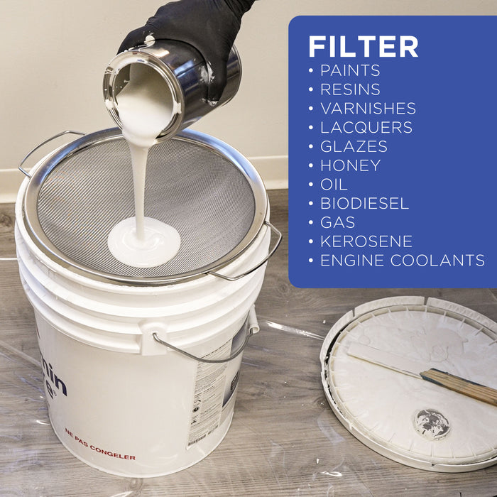 Stainless Steel Paint Strainer, 2 Pack - Fits Over 5 Gallon Paint Bucket Cans, Strains Filters Removes Debris, Particles, Impurities From Coating and