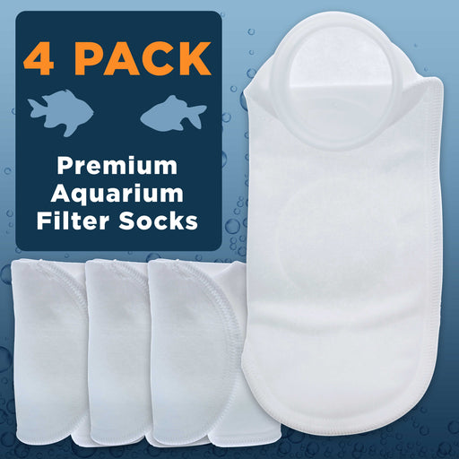 4 Premium Aquarium Felt Filter Socks, 200 Micron, 4" Ring by 14" Long - For Freshwater, Saltwater Aquariums, Fish Tank, Koi Pond, Reef, Overflow Sump