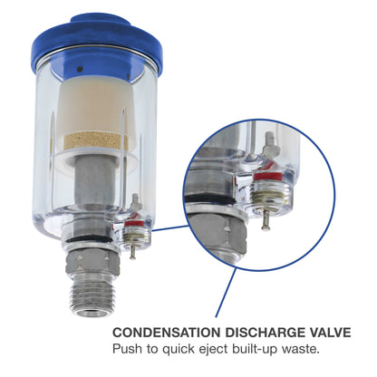 Mini In-Line Air Filter - Water & Oil Separator with Drain Valve - Water Trap, Air Dryer, Removes Moisture, Dirt - Use on Compressor Hose, Pneumatic