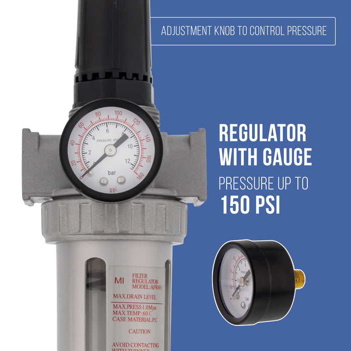Professional Air Filter and Regulator Control Unit with Gauge (1/4" NPT)