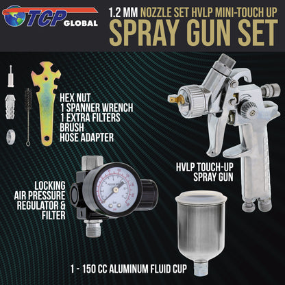 Automotive HVLP Spray Gun - 1.2mm Fluid Tip Gravity Feed Paint Sprayer - Mini Auto Paint Gun for Car Painting, Primer, Topcoat & Touch-Up
