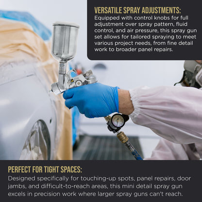 Automotive HVLP Spray Gun - 1.2mm Fluid Tip Gravity Feed Paint Sprayer - Mini Auto Paint Gun for Car Painting, Primer, Topcoat & Touch-Up