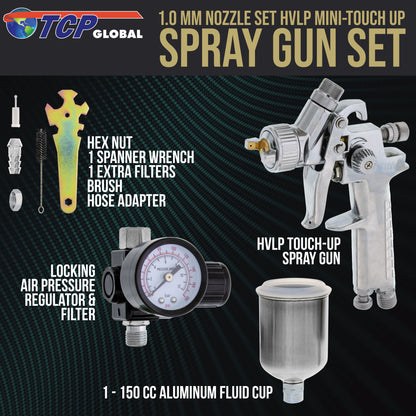 Automotive HVLP Spray Gun - 1.0mm Fluid Tip Gravity Feed Paint Sprayer - Mini Auto Paint Gun for Car Painting, Primer, Topcoat & Touch-Up
