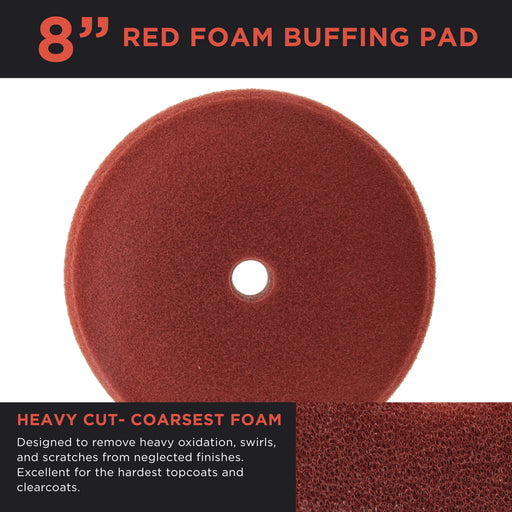 8" Red Foam Buffing Pad Extra Coarse Cutting Buffing Hook & Loop Grip Polish Car