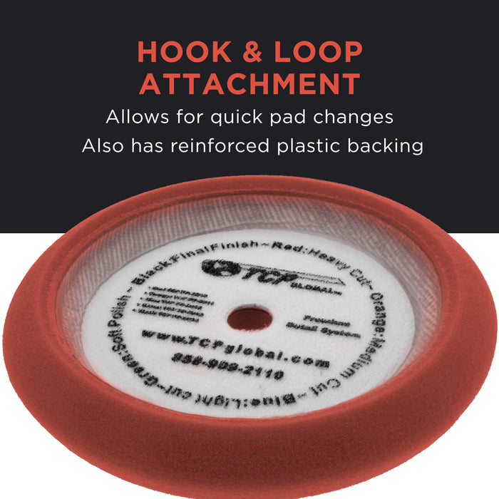 8" Red Foam Buffing Pad Extra Coarse Cutting Buffing Hook & Loop Grip Polish Car