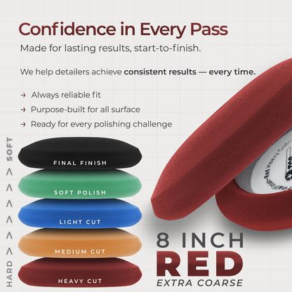 8" Red Foam Buffing Pad Extra Coarse Cutting Polish Hook and Loop Backing - Buffing Pad for Automotive, Marine, Truck, RV & Compound Cutting