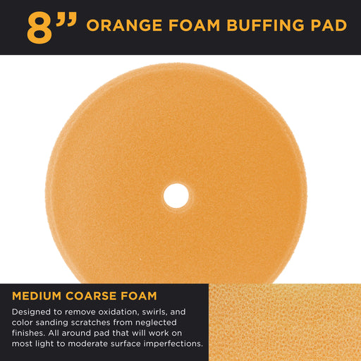 8" Orange Foam Buffing Pad Coarse Cutting Polish Hook & Loop - Standard Grade Cutting Pad