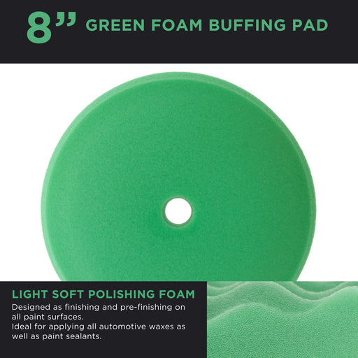 8" Green Fine Foam Buffing Grip Pad Final Cut Polish Finishing - Hook & Loop