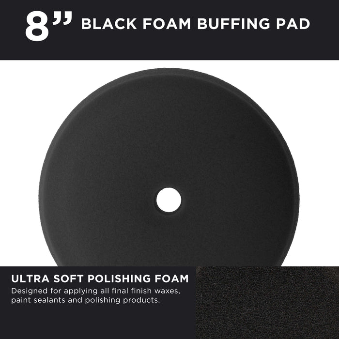 8" Black Extra Fine Foam Finishing Grip Pad Final Buff Polish Wax - Hook & Loop