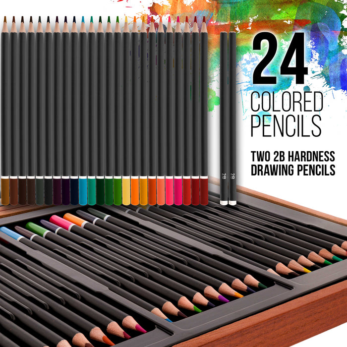 U.S. Art Supply 145-Piece Mega Wood Box Art Painting and Drawing Set, 2 Sketch Pads, 24 Watercolors, 24 Oil Pastels, 24 Colored Pencils, 60 Crayons