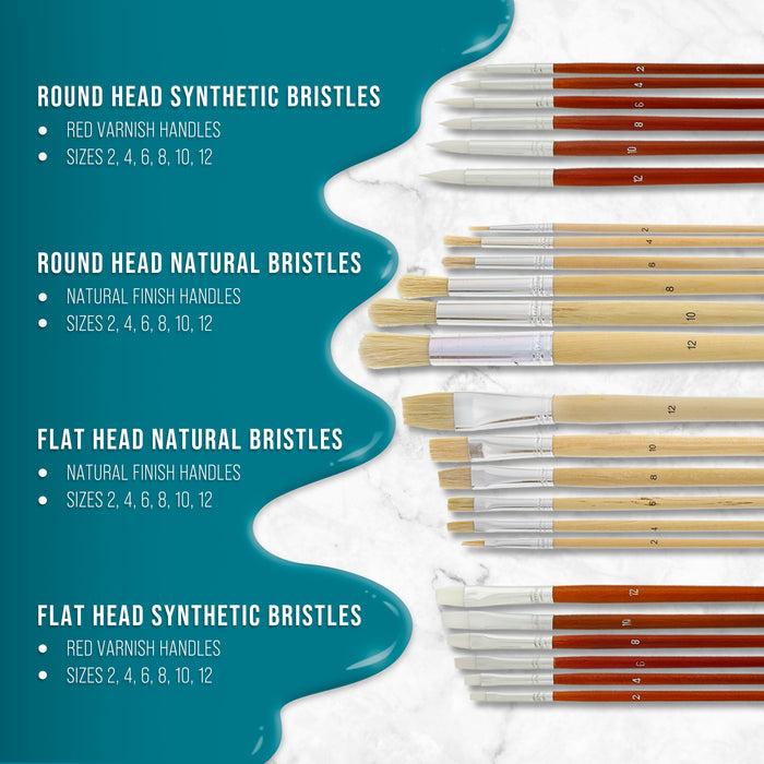 24 Piece Oil & Acrylic Paint Long Handle Artist Paint Brush Set with Canvas Carrying Case