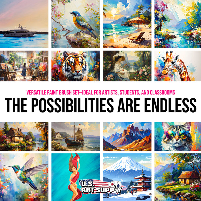 24 Piece Oil & Acrylic Paint Long Handle Artist Paint Brush Set with Canvas Carrying Case