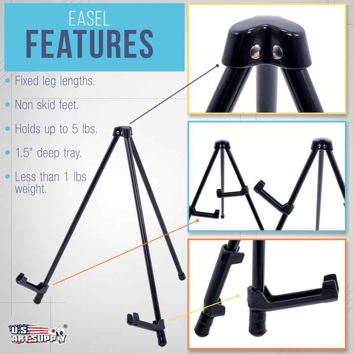 13.5" Black Metal Tabletop Easel Stand - Foldable Tripod Table Top Easel Stand for Sign, Art, Poster Board, Canvas & Photos - Display Table Easels with Non-Skid Feet