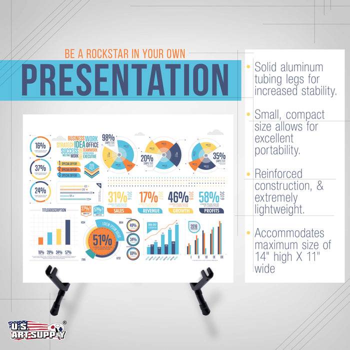 13.5" Black Metal Tabletop Easel Stand - Foldable Tripod Table Top Easel Stand for Sign, Art, Poster Board, Canvas & Photos - Display Table Easels with Non-Skid Feet