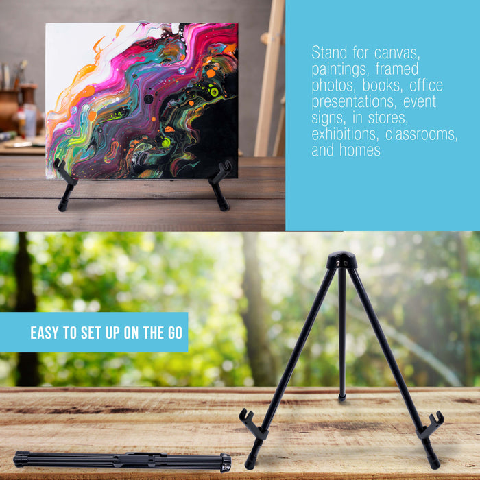 13.5" Black Metal Tabletop Easel Stand - Foldable Tripod Table Top Easel Stand for Sign, Art, Poster Board, Canvas & Photos - Display Table Easels with Non-Skid Feet
