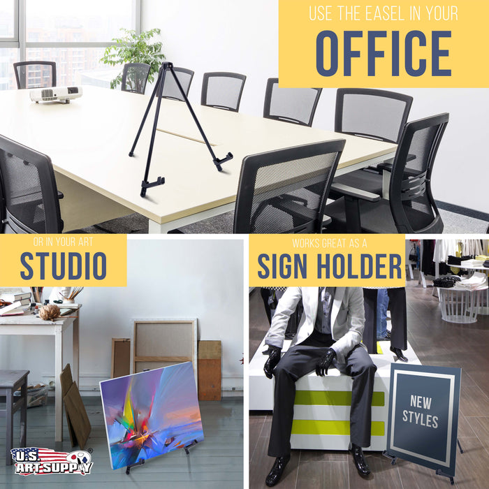13.5" Black Metal Tabletop Easel Stand - Foldable Tripod Table Top Easel Stand for Sign, Art, Poster Board, Canvas & Photos - Display Table Easels with Non-Skid Feet