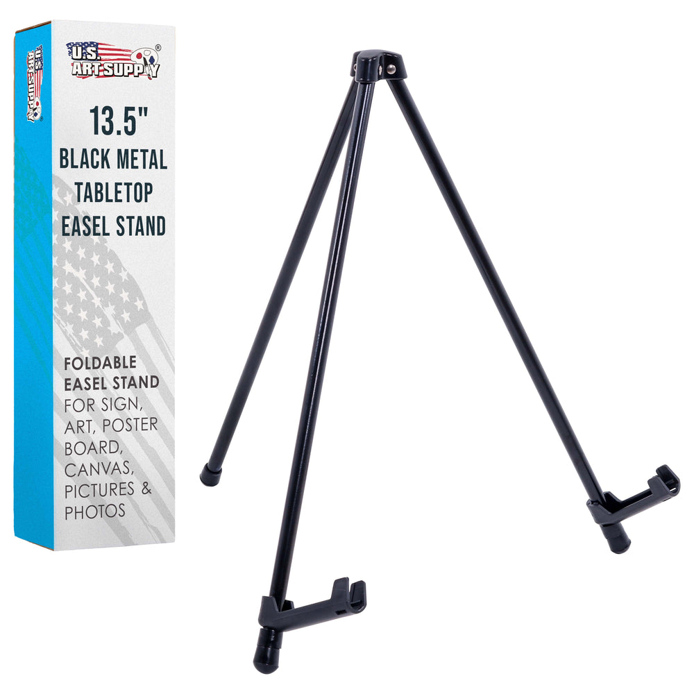 13.5" Black Metal Tabletop Easel Stand - Foldable Tripod Table Top Easel Stand for Sign, Art, Poster Board, Canvas & Photos - Display Table Easels with Non-Skid Feet