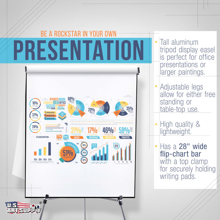 66" High Boardroom Classroom Silver Flip Chart Easel & Presentation Stand (10 Pack) - Adjustable Floor/Tabletop, Portable Tripod, Holds 25 lbs., for Chart Paper, Poster Boards, & Pads