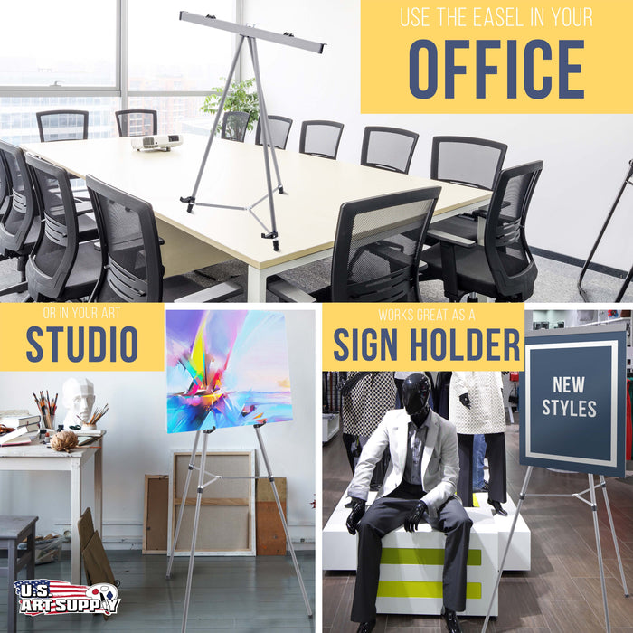 66" High Boardroom Classroom Silver Flip Chart Easel & Presentation Stand (10 Pack) - Adjustable Floor/Tabletop, Portable Tripod, Holds 25 lbs., for Chart Paper, Poster Boards, & Pads