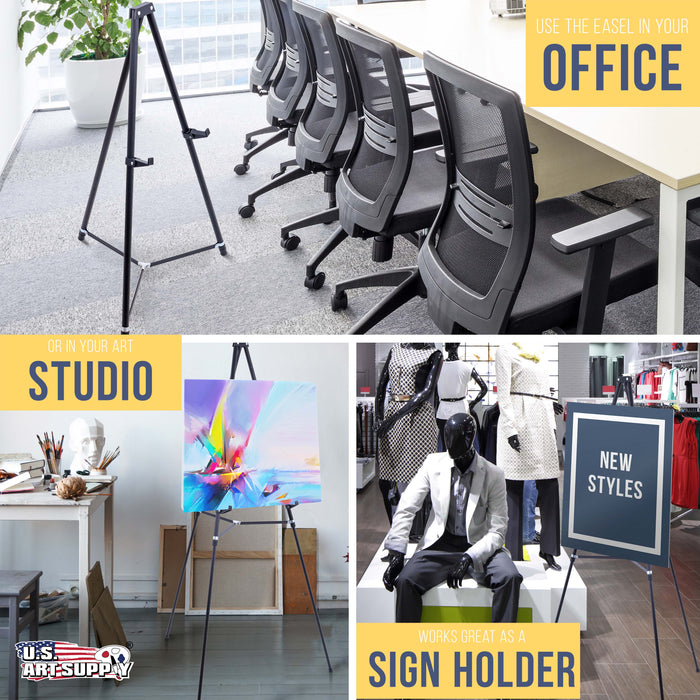 66" High Black Metal Display Easel (10 Pack) - Large Adjustable Height Portable Easel Stand, Sign Display, Holds 25 lbs - Floor & Tabletop Easels, Painting Stand