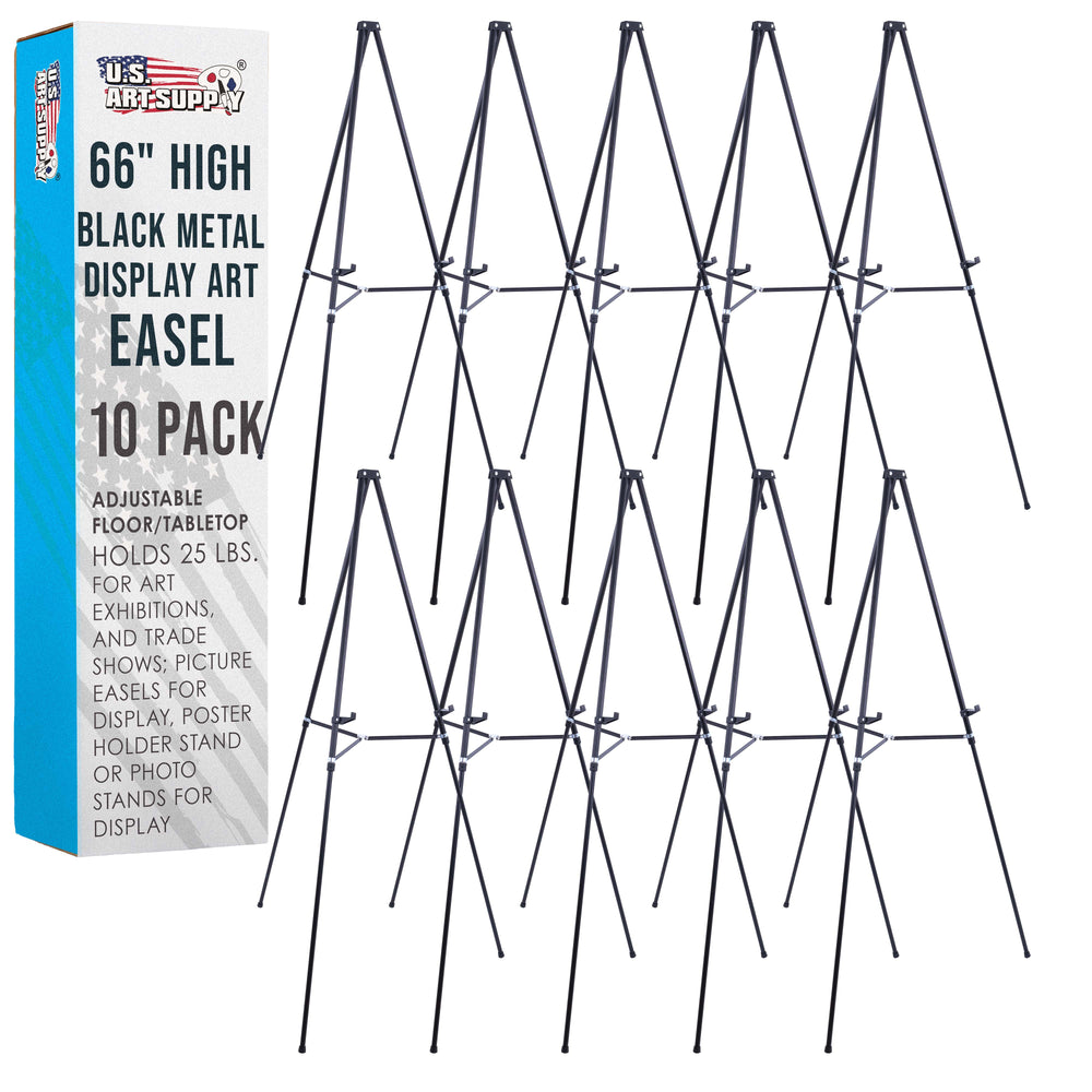 66" High Black Metal Display Easel (10 Pack) - Large Adjustable Height Portable Easel Stand, Sign Display, Holds 25 lbs - Floor & Tabletop Easels, Painting Stand