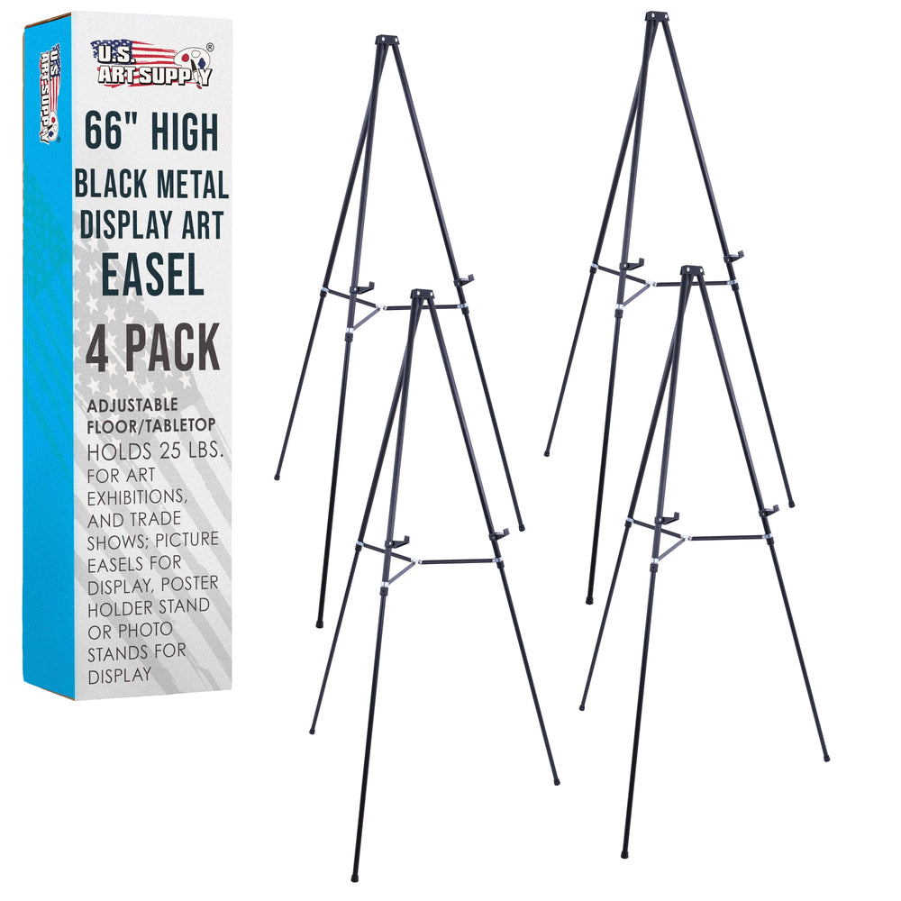 66" High Black Metal Display Easel (4 Pack) - Large Adjustable Height Portable Easel Stand, Sign Display, Holds 25 lbs - Floor & Tabletop Easels, Painting Stand