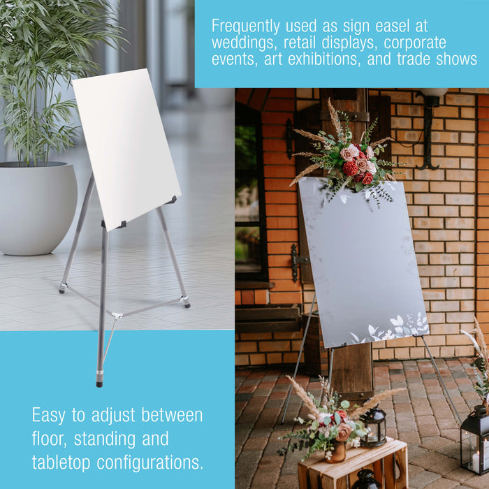 66" High Gallery Silver Metal Display Easel (10 Pack) - Large Adjustable Height Portable Easel Stand, Sign Display, Holds 25 lbs - Floor & Tabletop Easels, Painting Stand