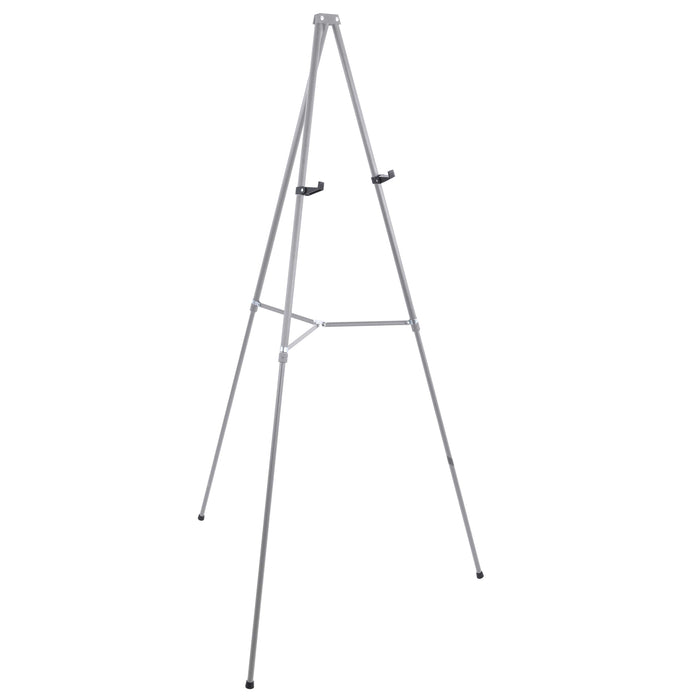 66" High Gallery Silver Aluminum Display Easel and Presentation Stand - Large Adjustable Height Portable Tripod, Holds 25 lbs - Floor Tabletop Display