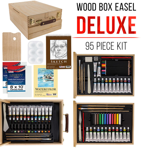 U.S. Art Supply 62-Piece Artist Painting Set with Wood Box Easel