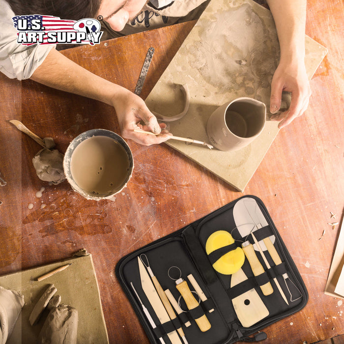 Pottery & Clay Tools Set (12-Piece) - Includes Pottery Tools, Canvas Case for Sculpting, Ceramics, and Easy Storage & Transport