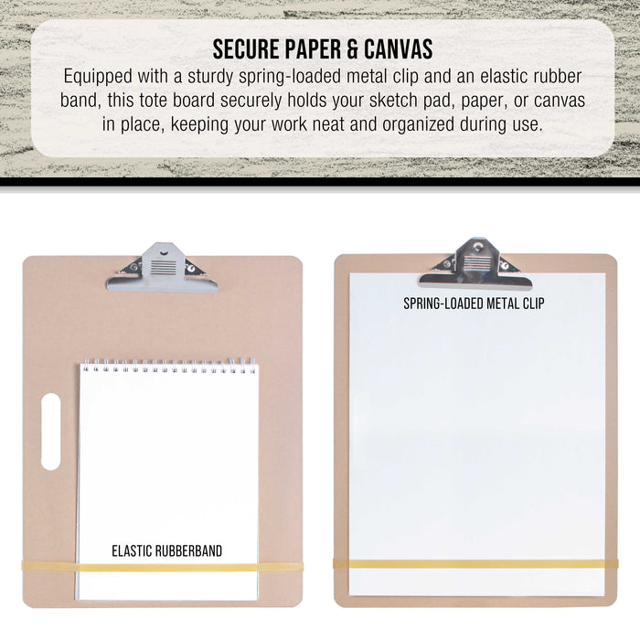 11" x 17" Artist Sketch Tote Board - Lightweight Hardboard Drawing Board with Handle, Clip & Rubber Band for Art, Sketching, Travel, Studio