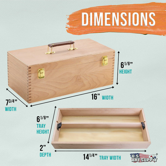 Multi-Function Unfinished Beechwood Artist Tool Storage Box with Removable Tray & Locking Clasps - Protect and Organize and Transport Paints, Pencils, Tools & Supplies