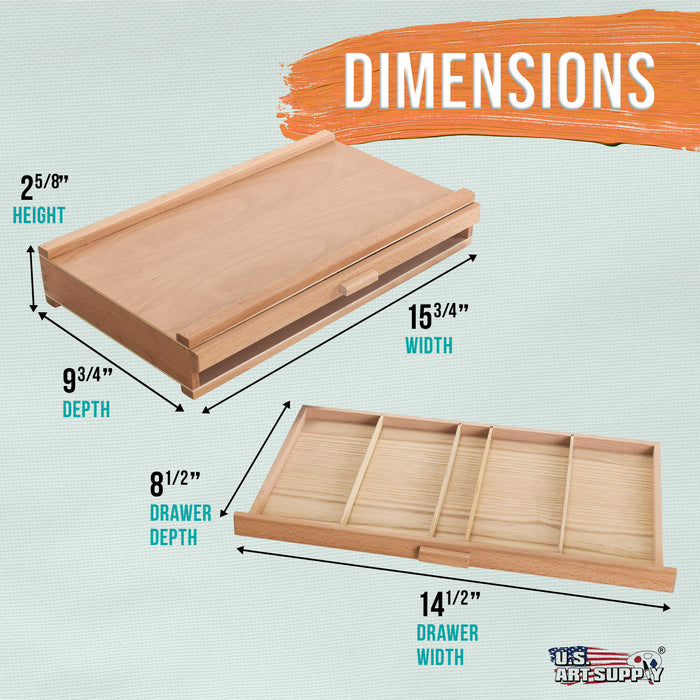 2-Drawer Artist Wood Pastel, Pen, Marker Storage Box - Elm Hardwood Construction, 5 Compartments per Drawer - Ideal for Pastels, Pens, Pencils, Charcoal, Blending Tools, and More