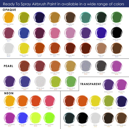 6 Color Starter Primary Opaque Acrylic Airbrush Paint Set with Reducer & Cleaner, Ready to Spray, 1 oz. Bottles