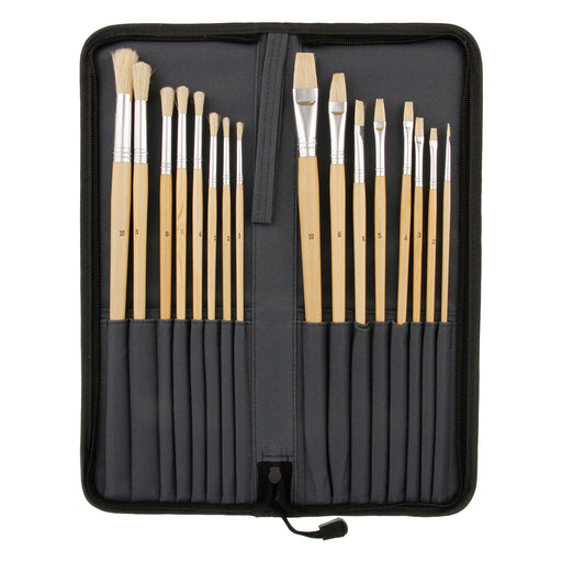 16 Piece Long Handle Oil/Acrylic Brush Painting Set with Black Carrying Case