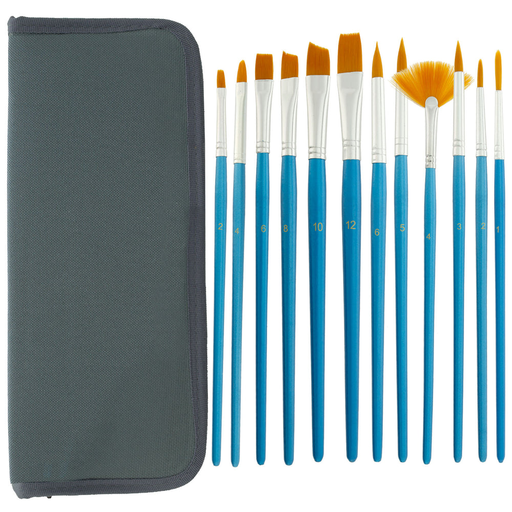12pc Nylon Hair Short Blue Handle Oil/Acrylic Brush Set — TCP Global
