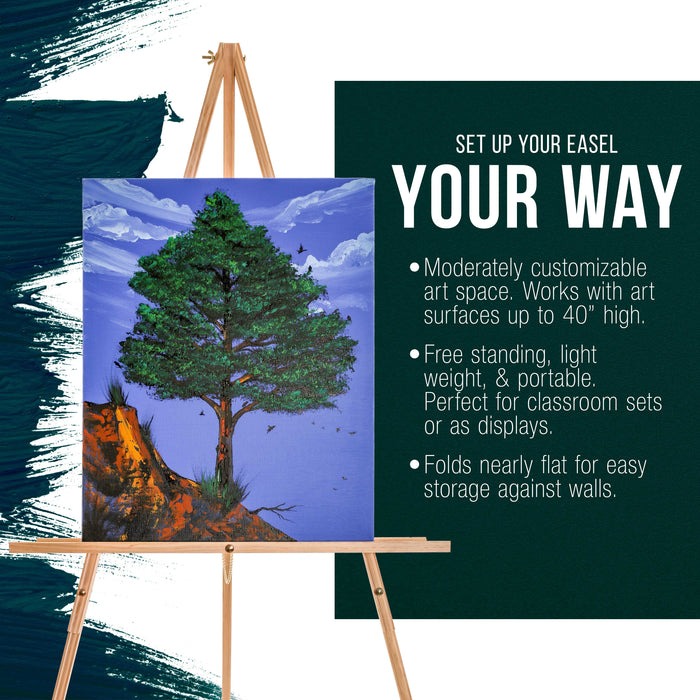 64" Wooden Easel Stand (12 Pack) - Adjustable A-Frame Tripod for Painting, Drawing, Photos & Signs - Lightweight Easels, Wood Easel Stand for Sign Wedding Display 40" Canvas Capacity
