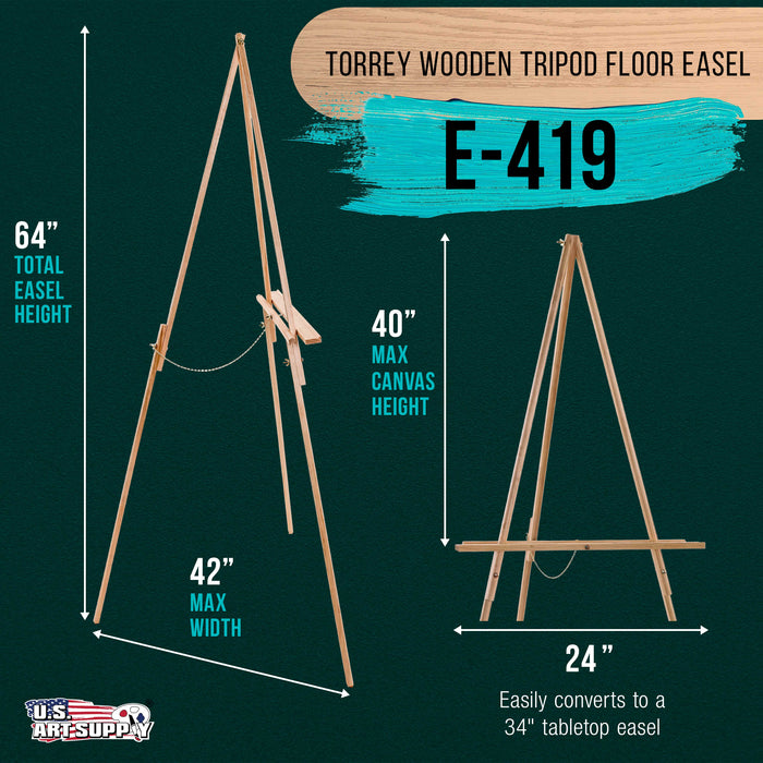 64" Wooden Easel Stand Tripod - Adjustable A-Frame Display for Painting, Drawing, Canvas, Photos & Signs - Lightweight Pinewood Studio Easel with Adjustable Tray & 40" Canvas Capacity