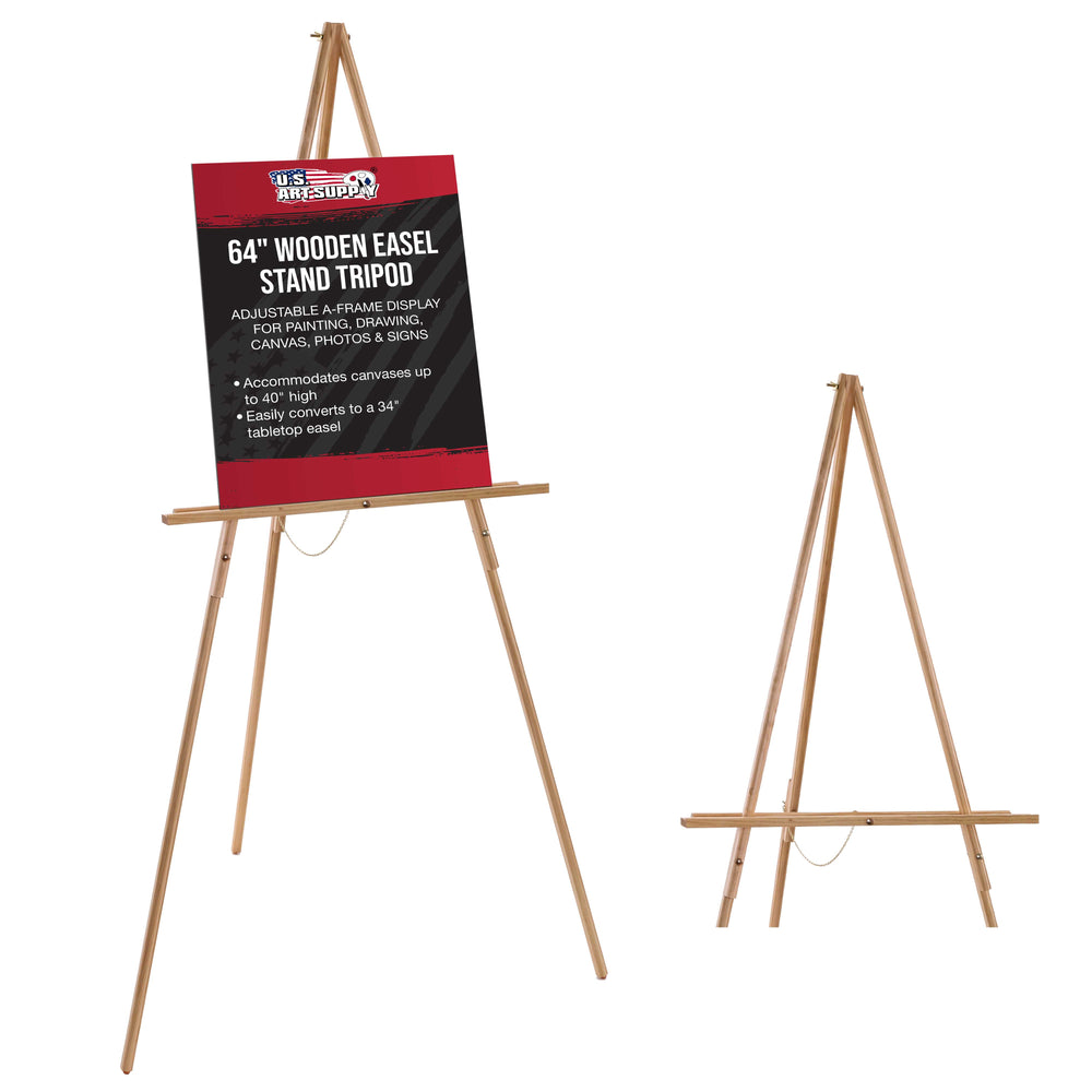 64" Wooden Easel Stand Tripod - Adjustable A-Frame Display for Painting, Drawing, Canvas, Photos & Signs - Lightweight Pinewood Studio Easel with Adjustable Tray & 40" Canvas Capacity