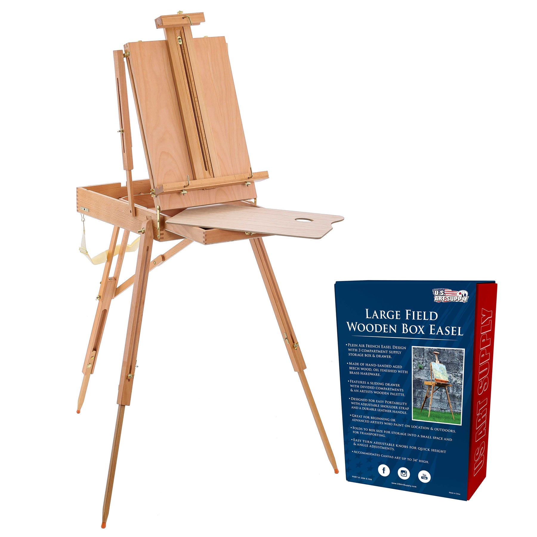 U.S. Art Supply Coronado Wooden French Style Field Sketchbox Easel