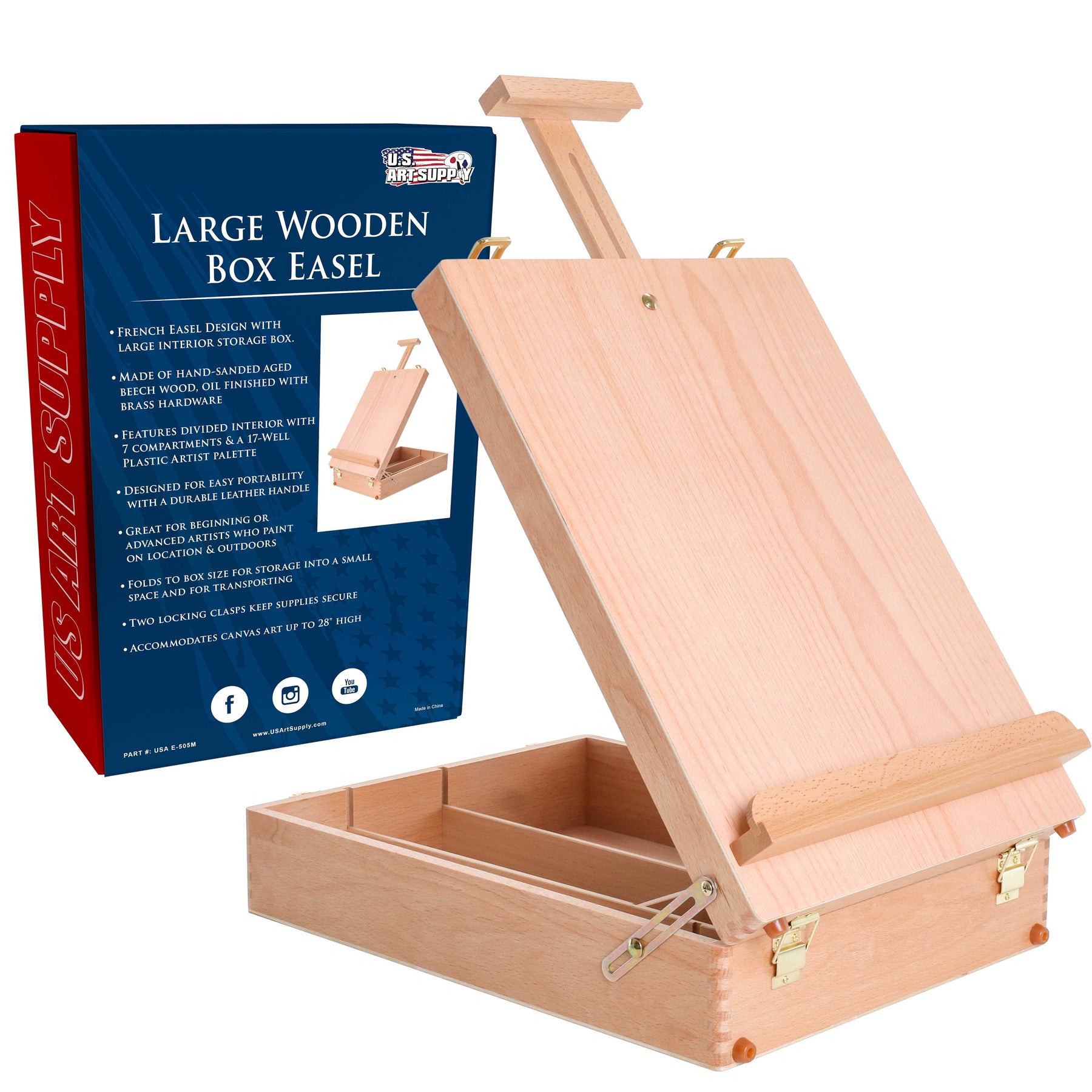 Large Adjustable Wood Table Sketchbox Easel, Paint Palette