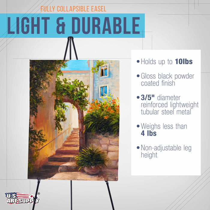 U.S. Art Supply 63" High Heavy Duty Metal Folding Display Easel - Adjustable Height, Holds 10 lbs - Portable Art Easel Stand - For Sign, Poster, Canvas, Painting, Picture Display