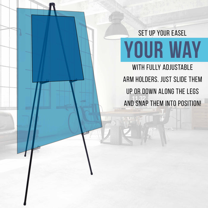 U.S. Art Supply 63" High Heavy Duty Metal Folding Display Easel - Adjustable Height, Holds 10 lbs - Portable Art Easel Stand - For Sign, Poster, Canvas, Painting, Picture Display